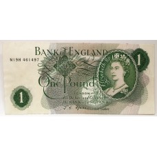 GREAT BRITAIN UK 1970 . ONE 1 POUND BANKNOTE . ERROR . MISSING BOTTOM SERIAL